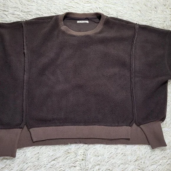 Free People Cozy Camden Sweatshirt Pullover We The Free Fuzzy Brown Walnut XL - Picture 6 of 13
